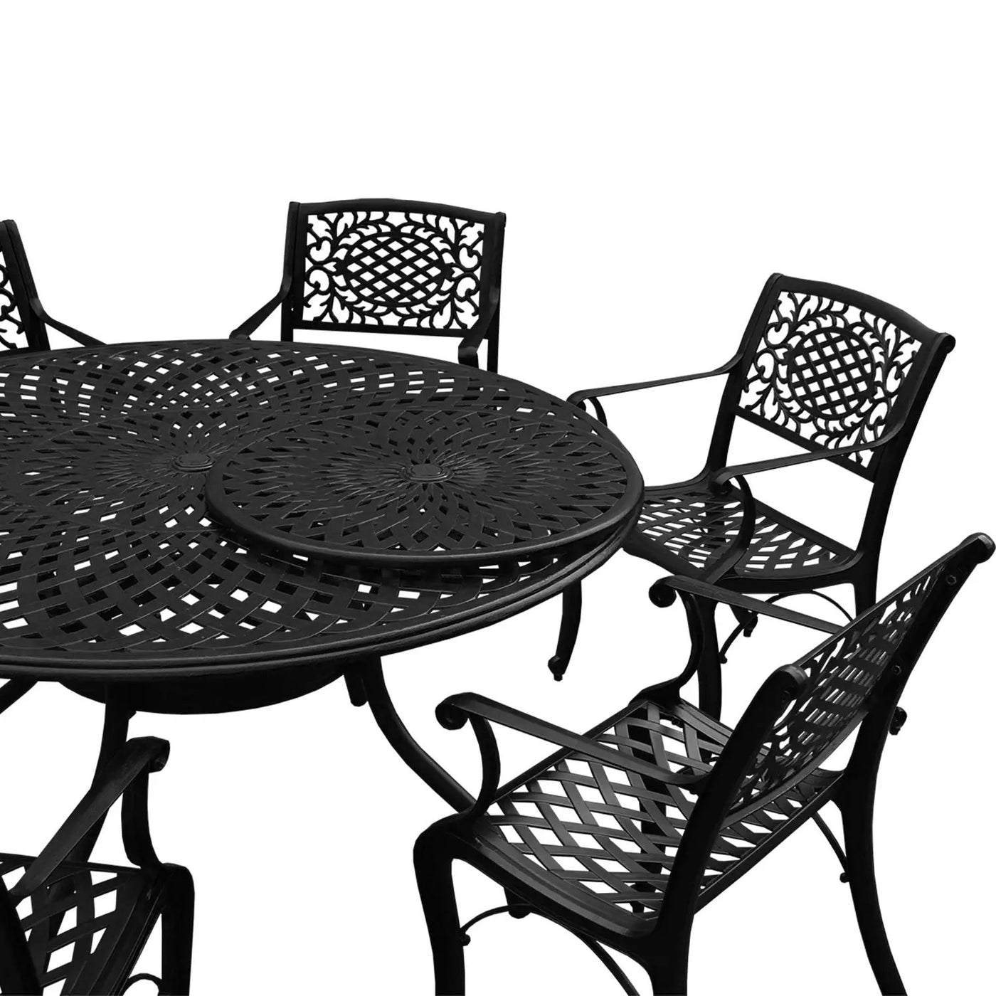 Outdoor Aluminum 7pc Round Patio Dining Set with Lazy Susan, Six Chairs by Sharicks