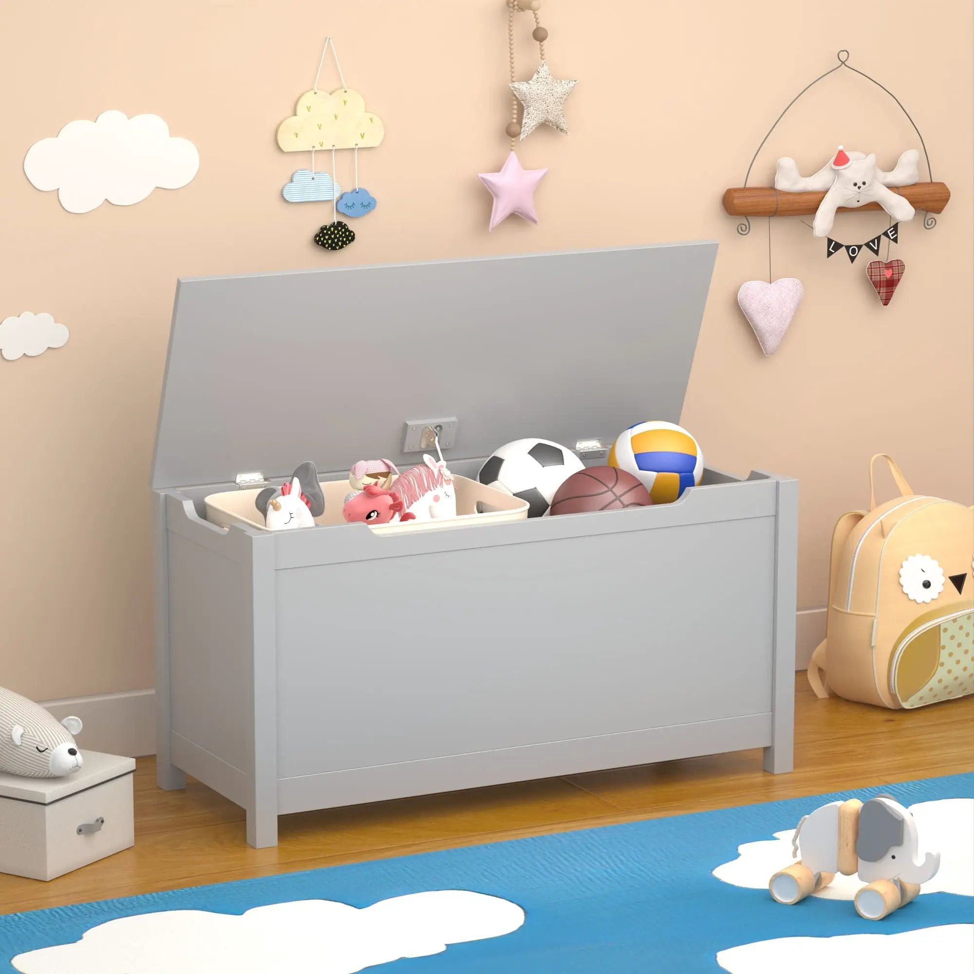 Toy Box Storage With Safety Hinged Lid by Unique Piece Furniture