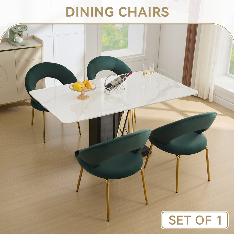 Velvet Fabric Dining Chair with Curved Backrest and Golden Metal Legs by HouseOfZazla
