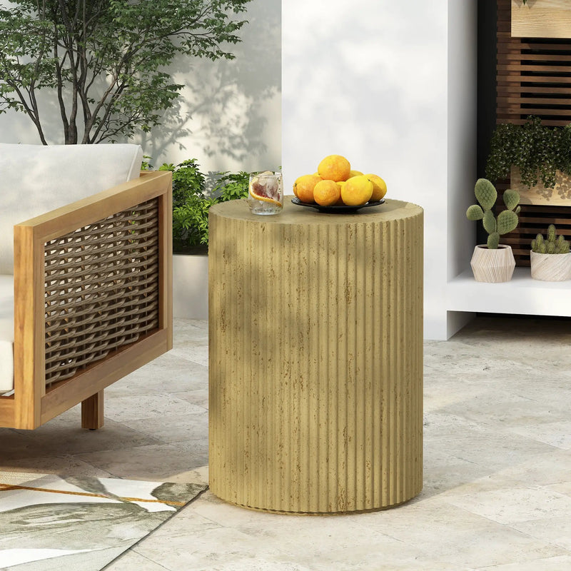 Cylindrical Outdoor Side Table Antique Brown MGO by HouseOfZazla