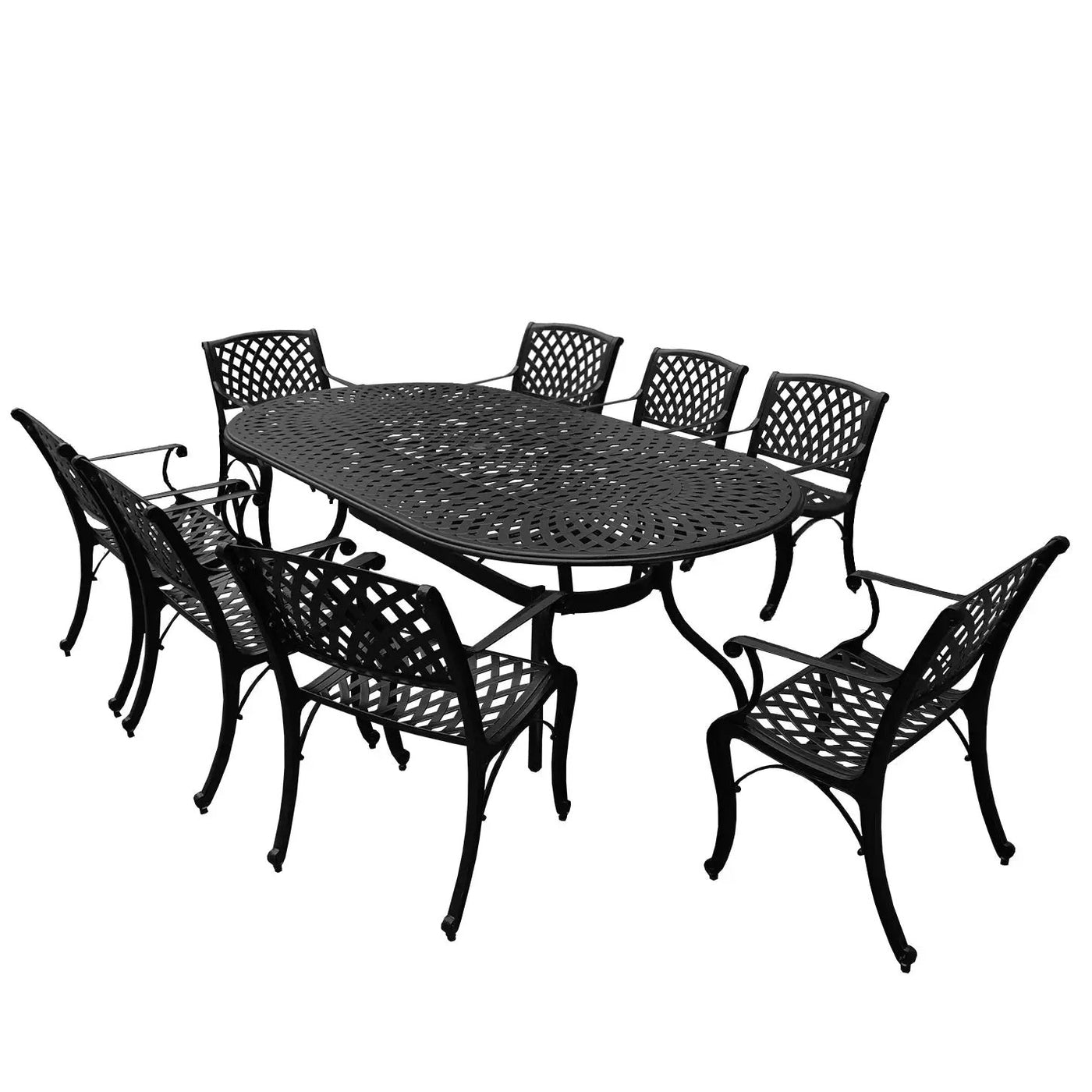 Outdoor Aluminum 9pc Large Oval Patio Dining Set and Eight Chairs by Sharicks