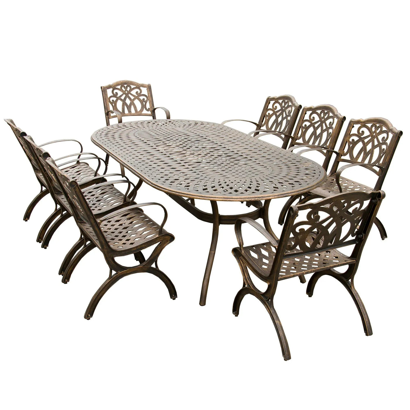 Outdoor Aluminum 9pc Large Oval Patio Dining Set Eight Chairs by Sharicks