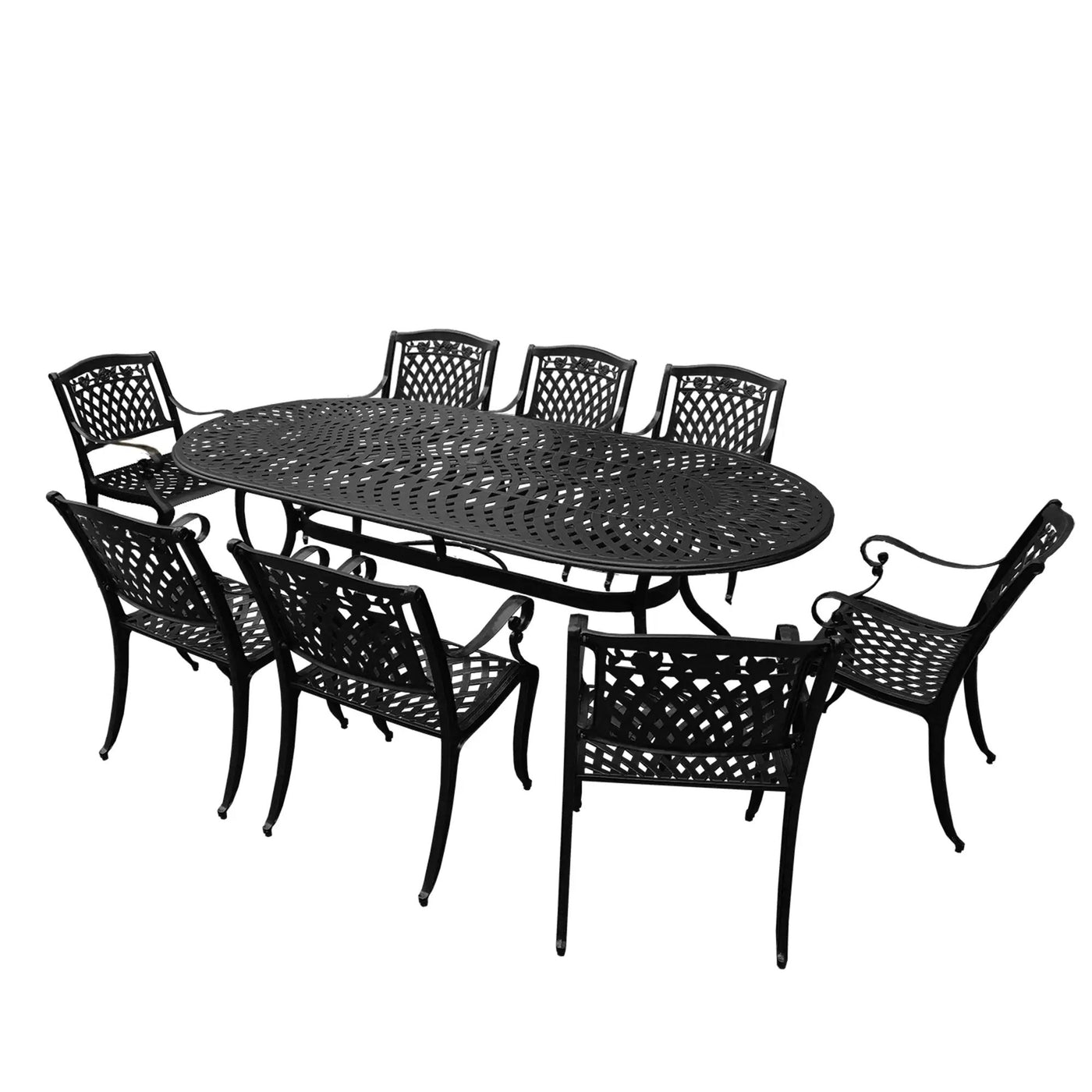Outdoor Aluminum 9pc Large Oval Patio Dining Set and Eight Chairs by Sharicks