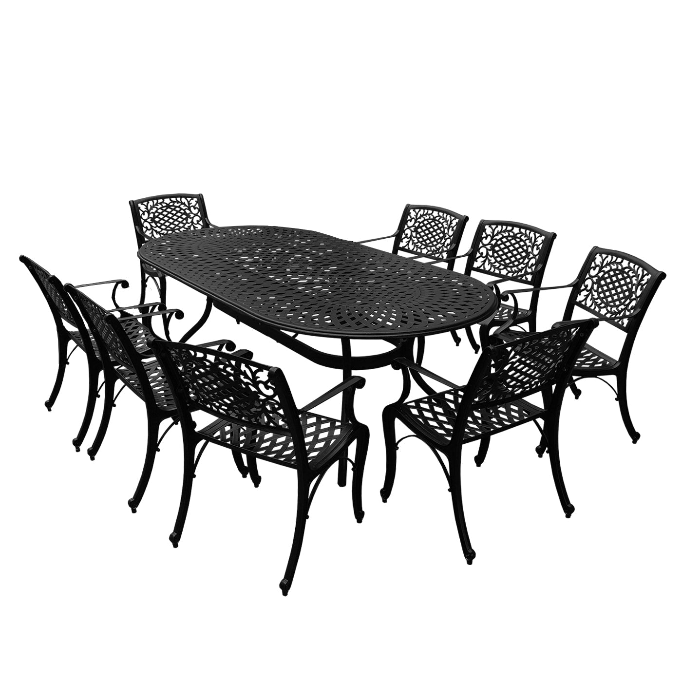 Outdoor Aluminum 9pc Large Oval Patio Dining Set and Eight Chairs by Sharicks