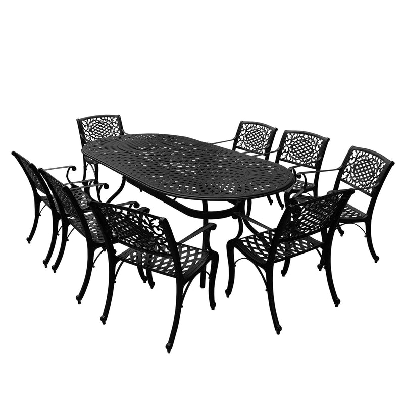 Outdoor Aluminum 9pc Large Oval Patio Dining Set and Eight Chairs by Sharicks