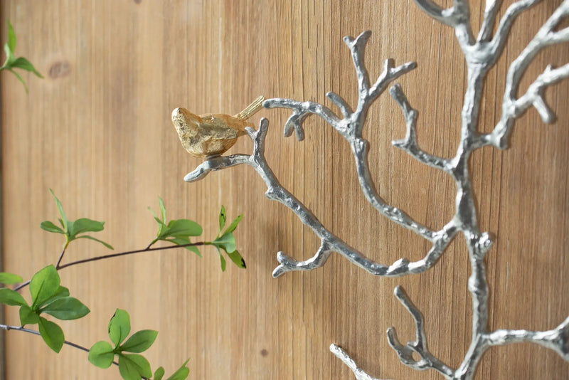 Metal Branch Wall Sculptures With Bird Accents (Set of 2) - Silver Multi by HouseOfZazla