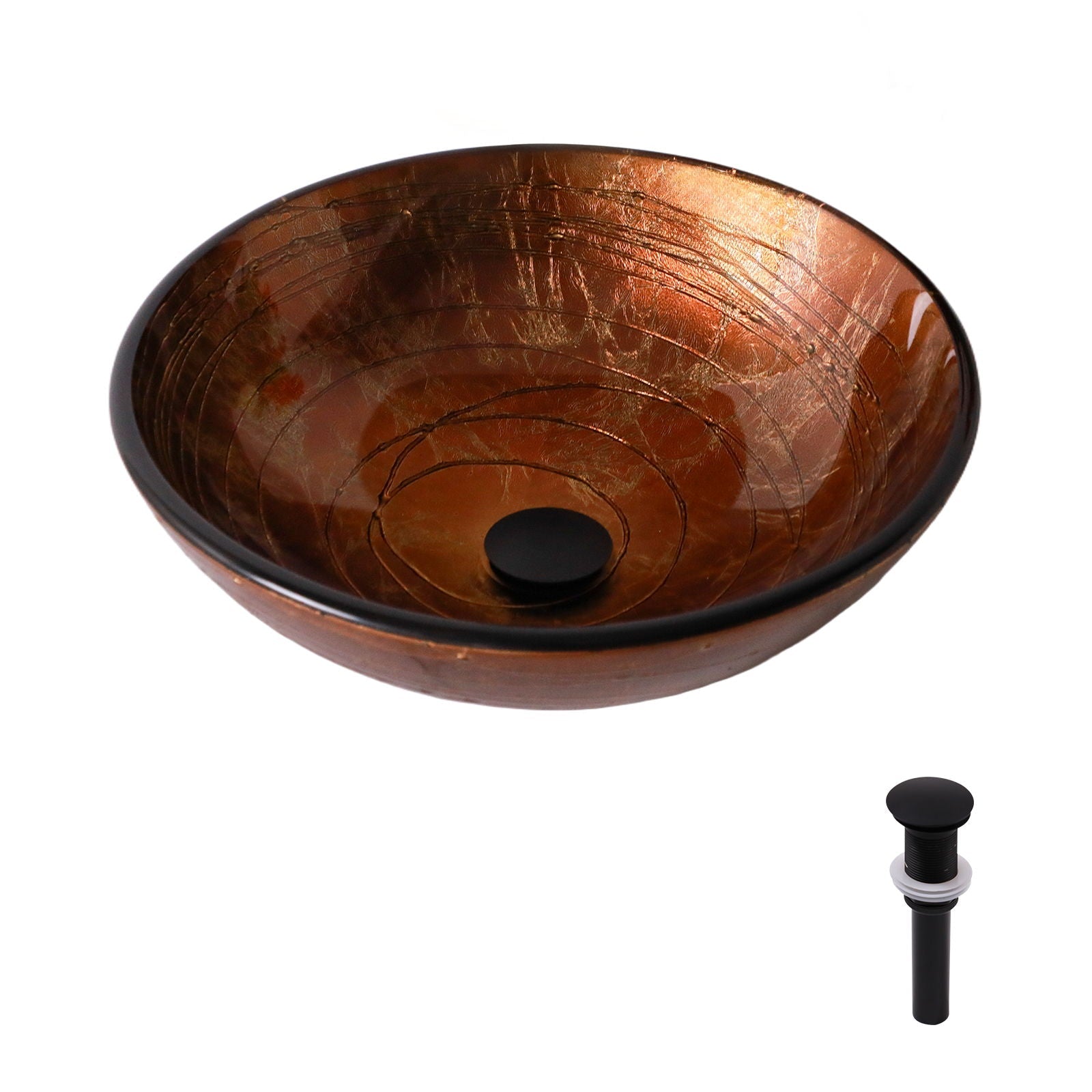 Vessel Bathroom Sink With Pop Up Drain, Round Bowl For Vanity Smooth - Brown by HouseOfZazla