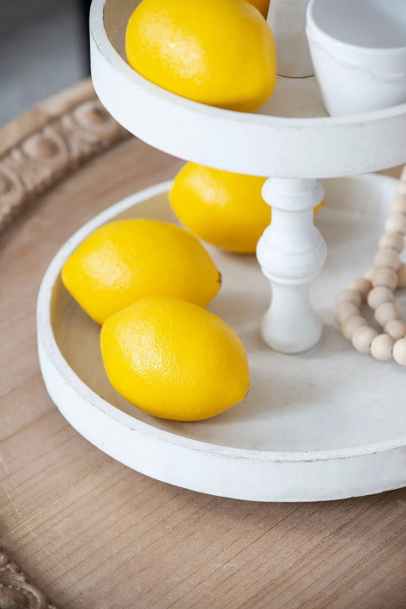 Two Tiered Round Wooden Tray - White by Unique Piece Furniture
