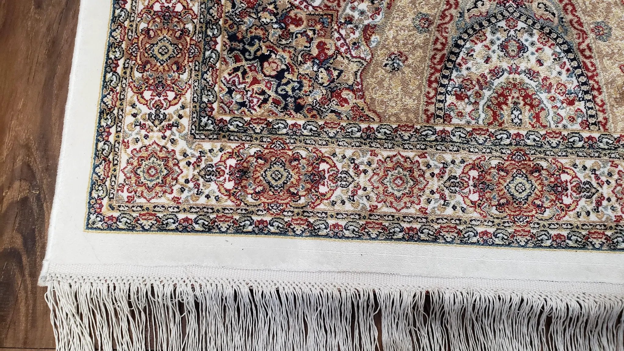 Persian Design Silk Accent Rug, Dome Medallion, Allover Pattern Oriental Carpet, Small Silk Rug, Cream, Ivory, Bamboo Silk, 2' 8" x 4' 1" by Jewel Rugs