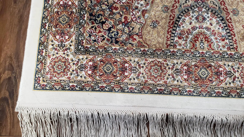 Persian Design Silk Accent Rug, Dome Medallion, Allover Pattern Oriental Carpet, Small Silk Rug, Cream, Ivory, Bamboo Silk, 2' 8" x 4' 1" by Jewel Rugs