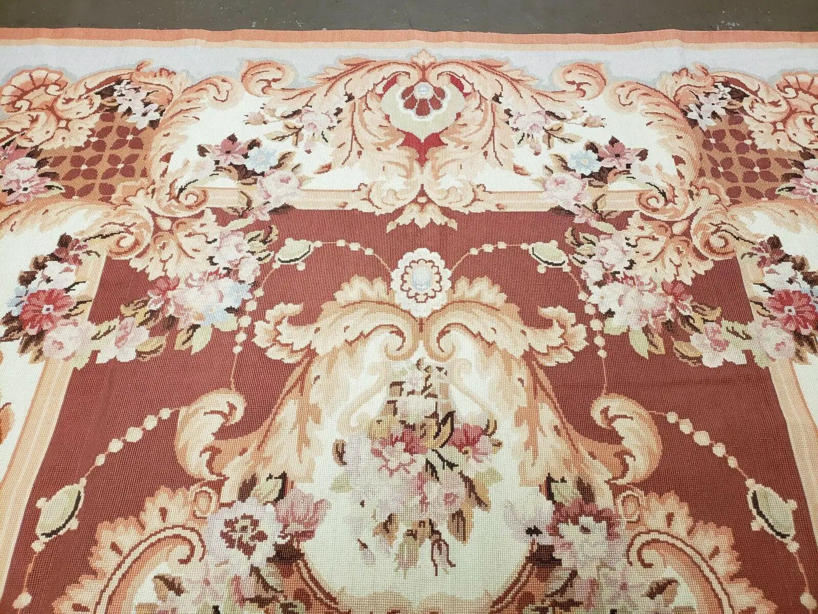 6' X 9' Vintage Handmade Chinese Needlepoint Wool Rug Flat Weave by Jewel Rugs