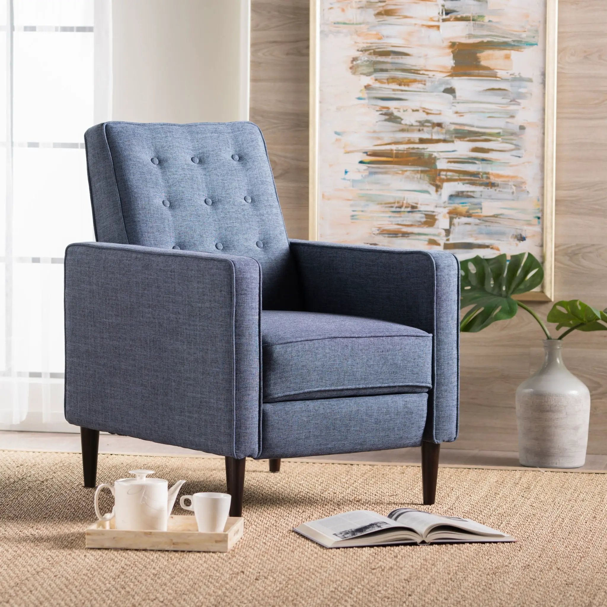 Mid-Century Modern Recliner With Button Tufted Waffle Stitch by Unique Piece Furniture
