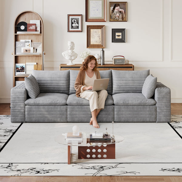 102" Cloud Sofa,Corduroy Fabric,Deep Seat Couches,Double-layer design,Removable  Cushion,No Assembly, DIY Combination for Living room, Bedroom,Conference room ,Apartment,Dark, photo 2 of 10