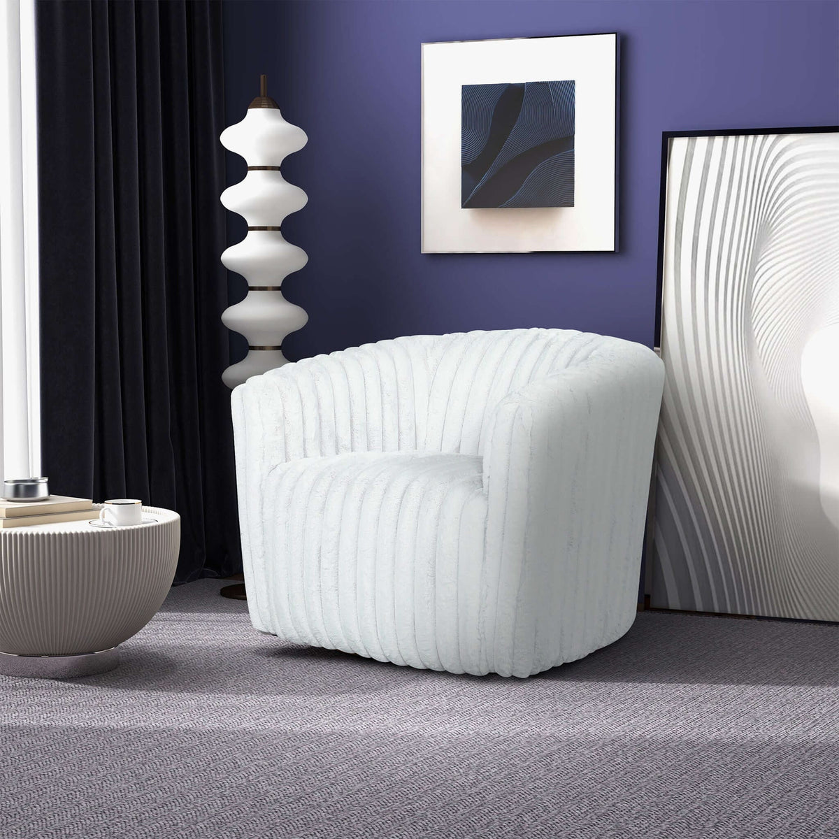 Modern Comfort Swivel Chair with Channel-Tufted Design - White or Gray, photo 4 of 10