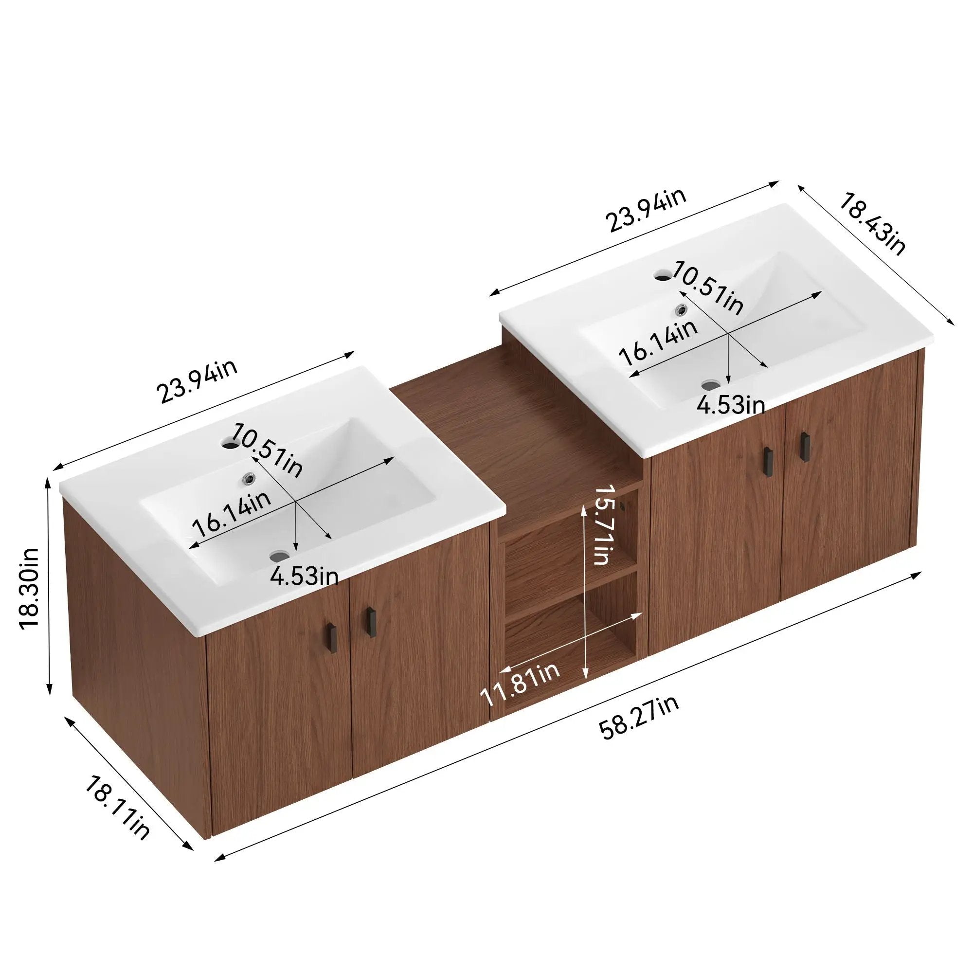 Soft Close Doors Bathroom Vanity With Small Storage Shelves, 24" And 12" Combination Cabinet - Reddish Brown by HouseOfZazla