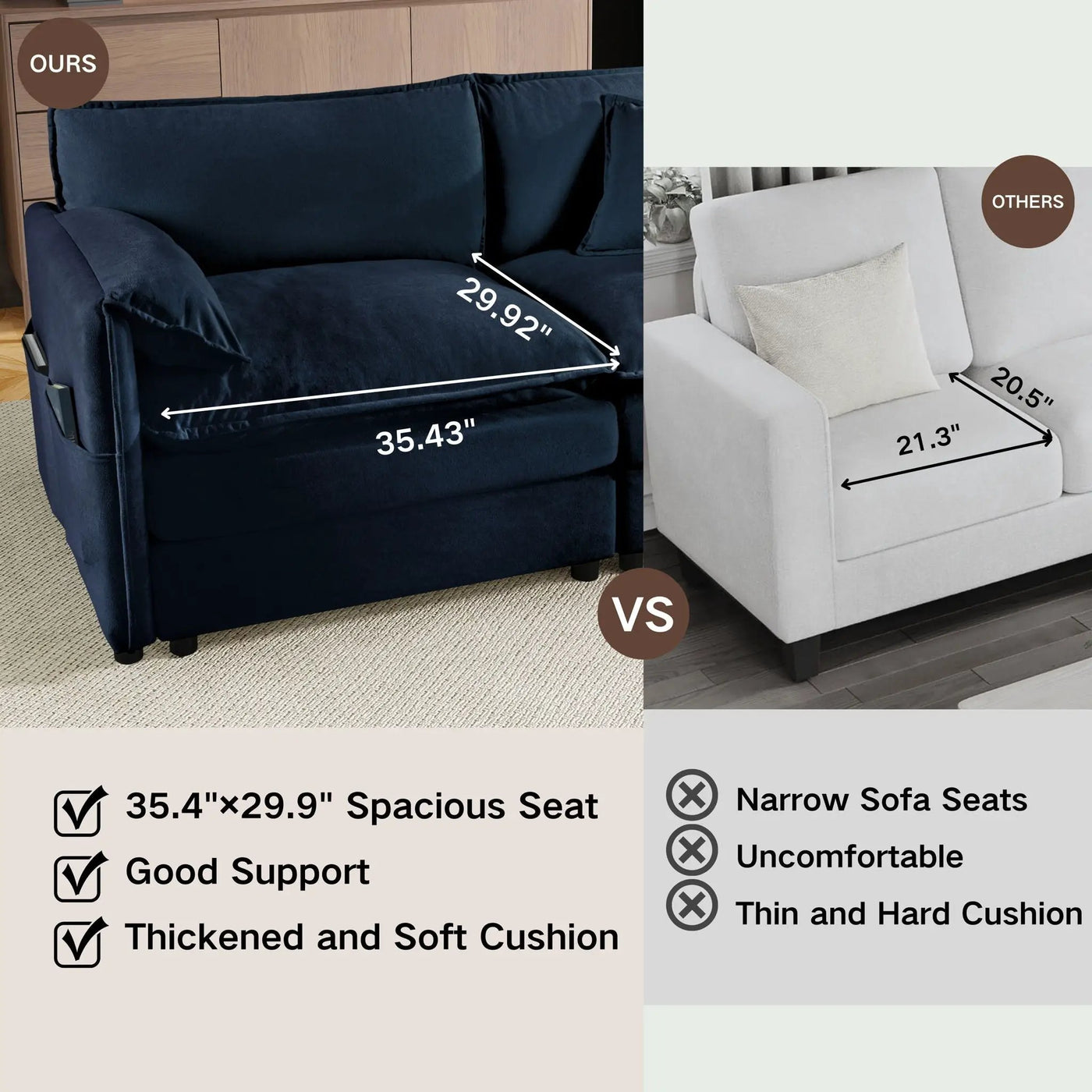 Modern Comfy Deep Seat Modular Sectional Sofa Cloud Couch With Ottoman by HouseOfZazla