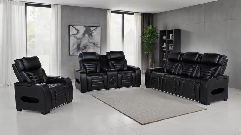 Zuma 3-piece Faux Leather Dual Power LED Sofa Set Black by Unique Piece Furniture