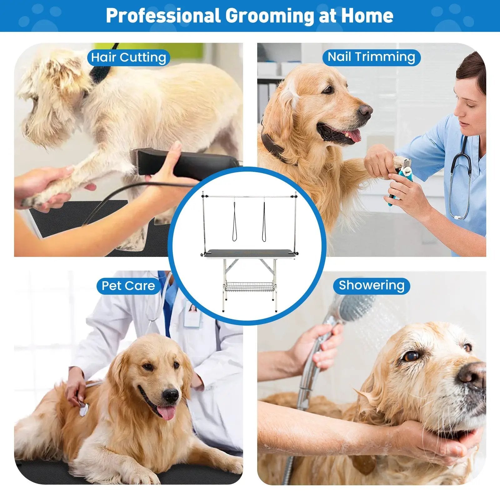 Foldable Dog Grooming Table with Height Adjustable Arms-Black by DirectDeals
