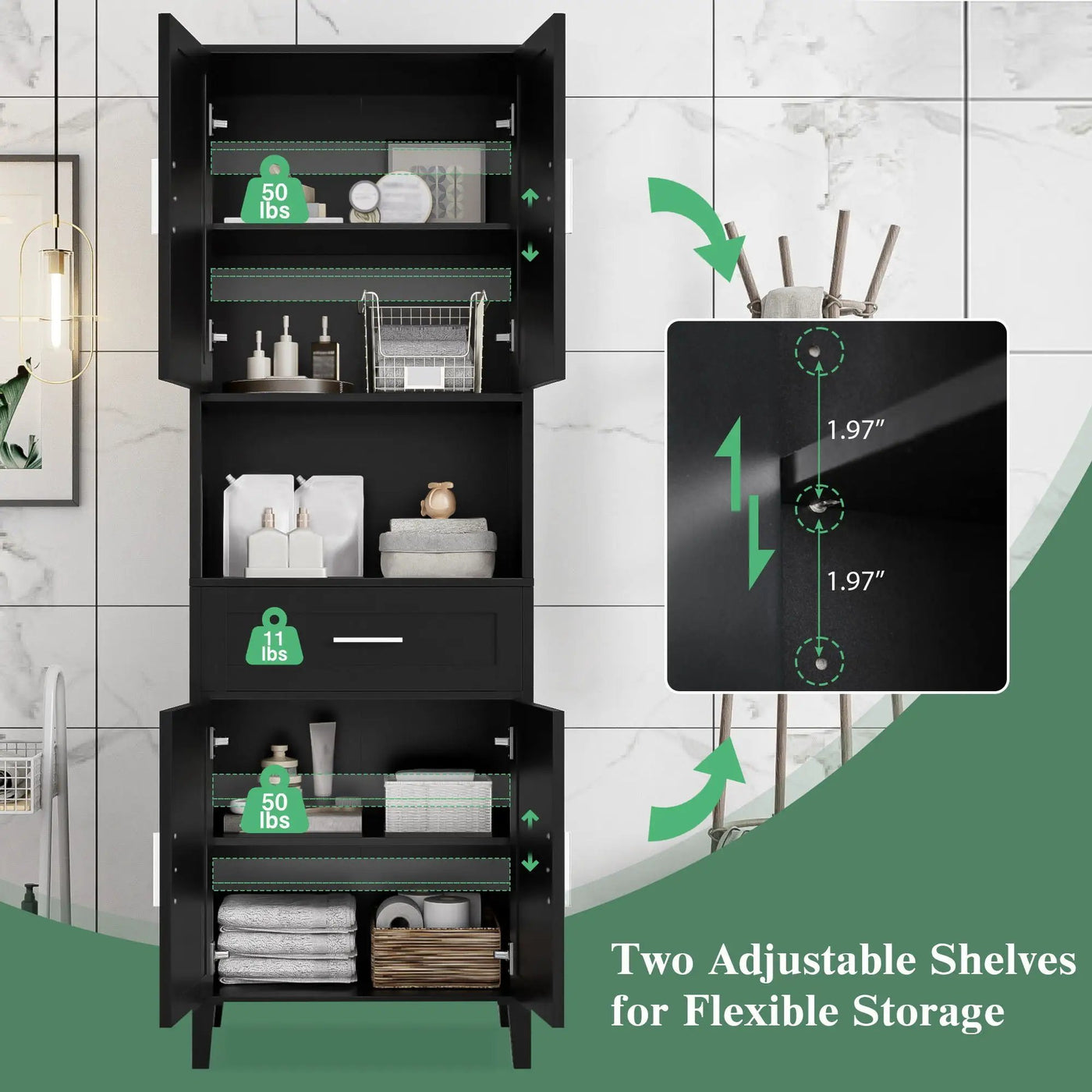 Freestanding Tall Bathroom Cabinet With Soft Close Doors And Adjustable Shelves by HouseOfZazla