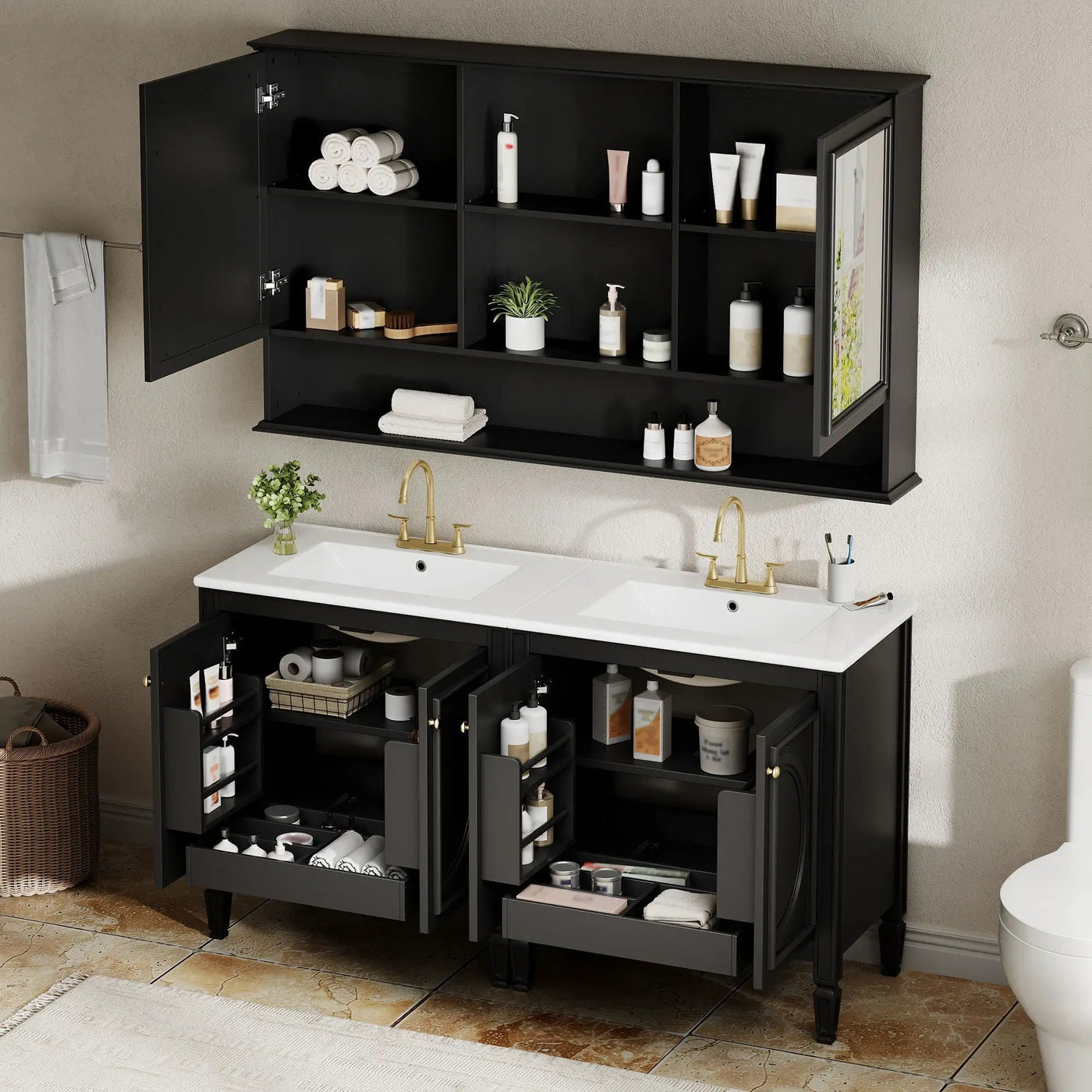 Double Sink Bathroom Vanity Set with Wall Mount Mirror Cabinet by HouseOfZazla