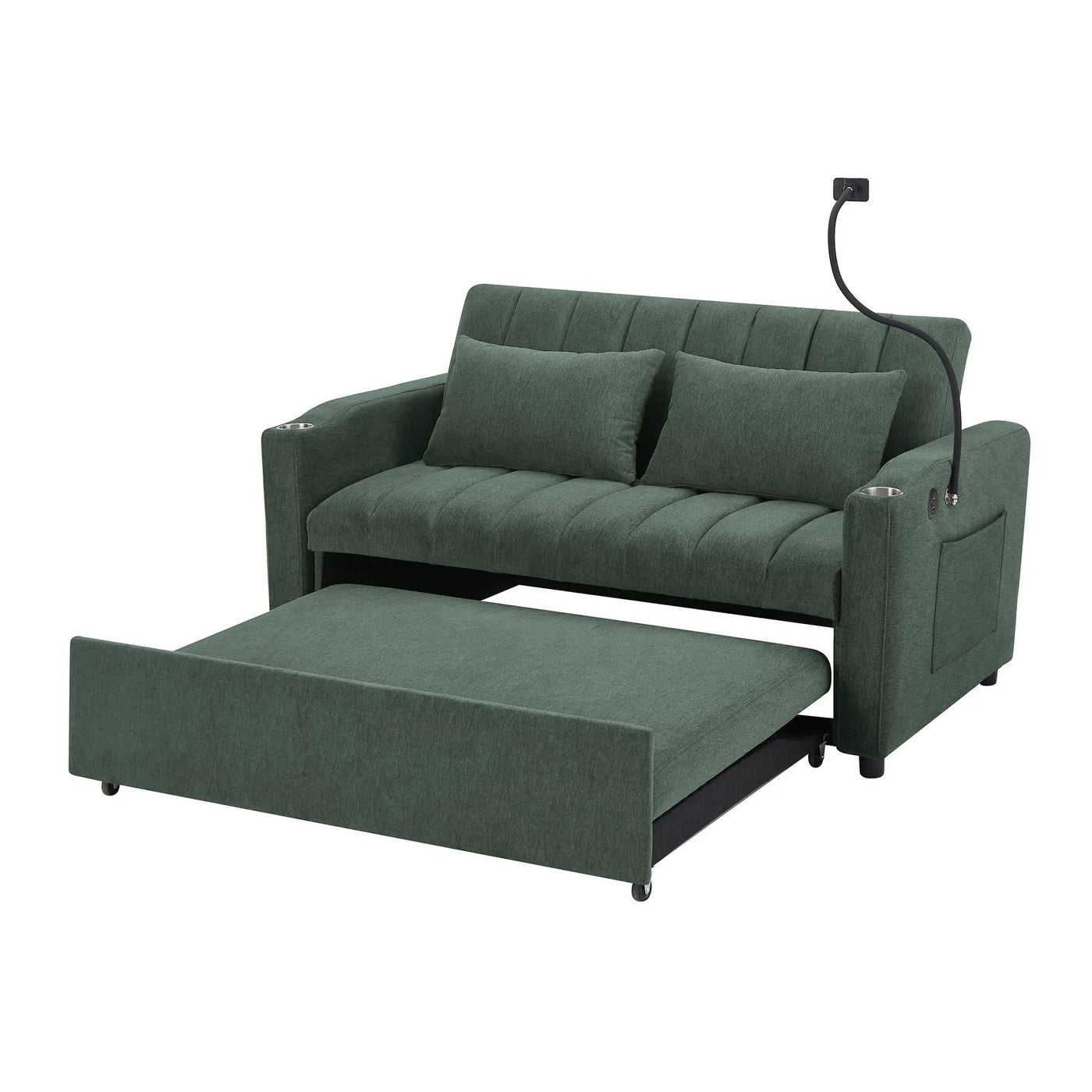Convertible Sofa Bed Loveseat Sofa With Three USB Ports, Two Side Pockets, Two Cup Holders And 360° swivel Phone Holder For Living Room by HouseOfZazla