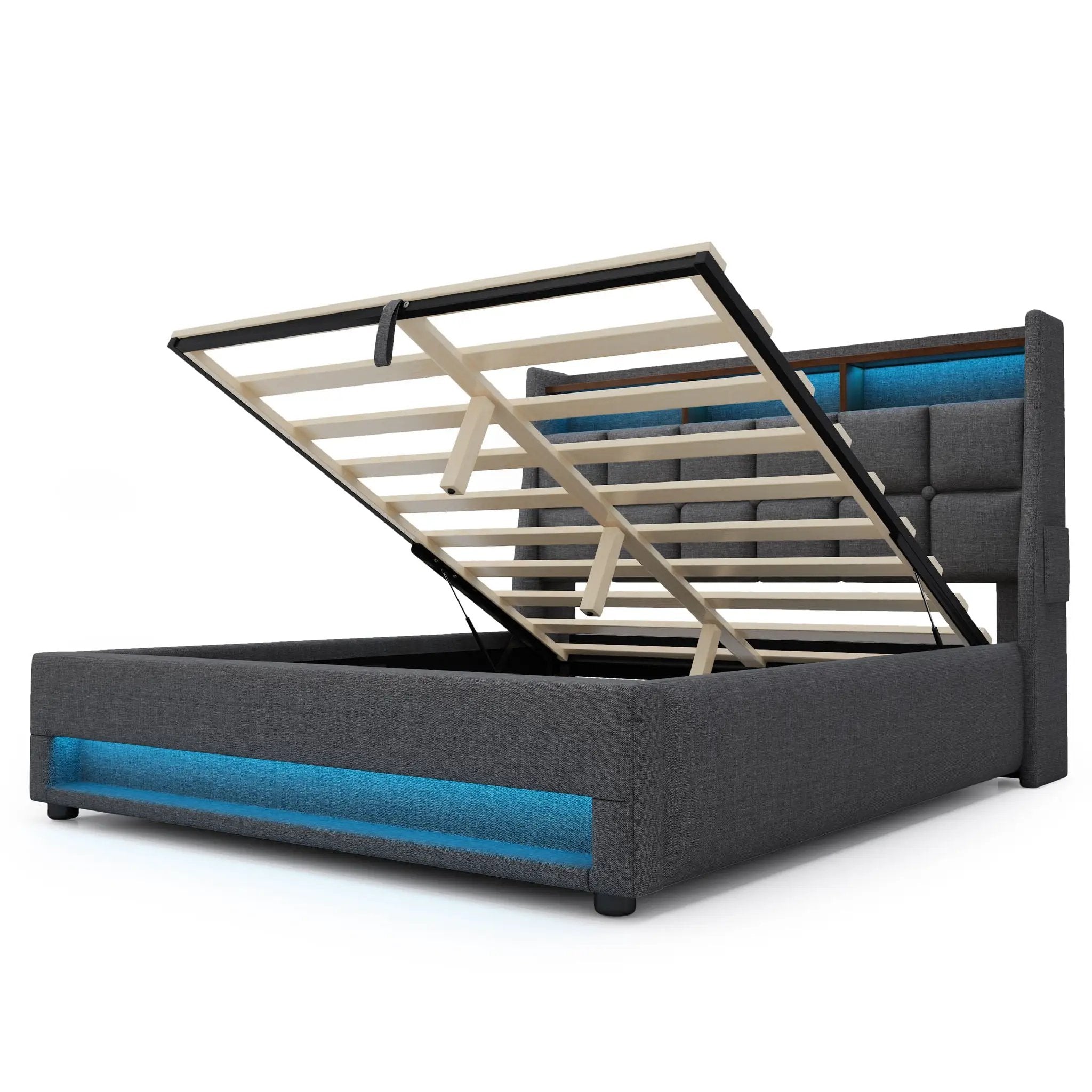 Upholstered Platform Bed With A Hydraulic Storage System, LED And USB Charging (Without Mattress) by HouseOfZazla