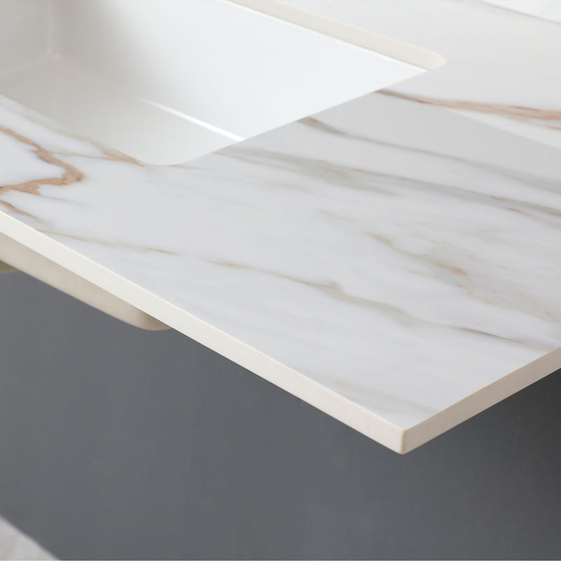 Vanity Top With Undermount Sink And Backsplash, Sintered Stone by HouseOfZazla