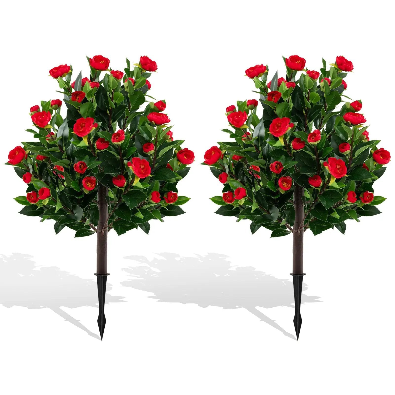 31 Inches Artificial Camellia Tree Set 2 Pack Fake Flower Trees-Green by DirectDeals