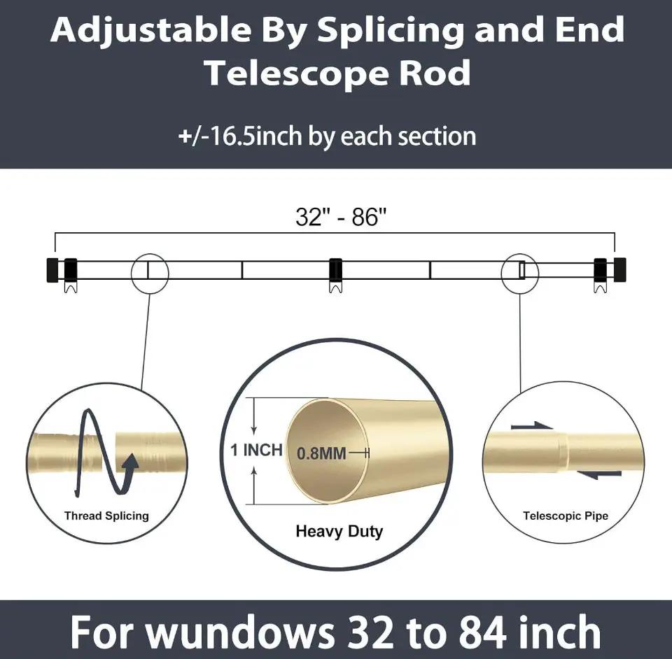 Zeerobee Curtain Rods for Windows 48 to 84, 1 Inch Gold Curtain Rod Set, Heavy Duty Drapery Rods with Adjustable Curtain Rods, Outdoor Modern Curtain by Selzalot