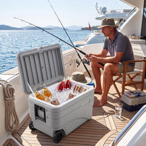 103 Quart Wheeled Cooler with Pull Handle and Drain Plug