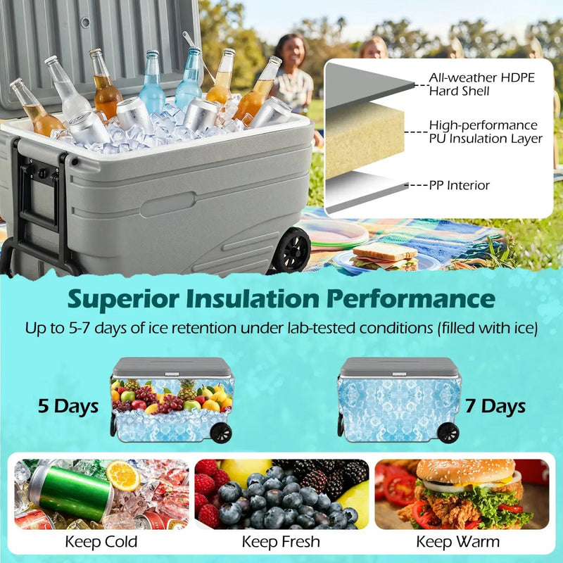 103 Quart Wheeled Cooler with Pull Handle and Drain Plug by DirectDeals