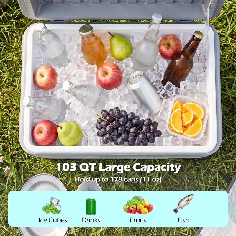 103 Quart Wheeled Cooler with Pull Handle and Drain Plug by DirectDeals