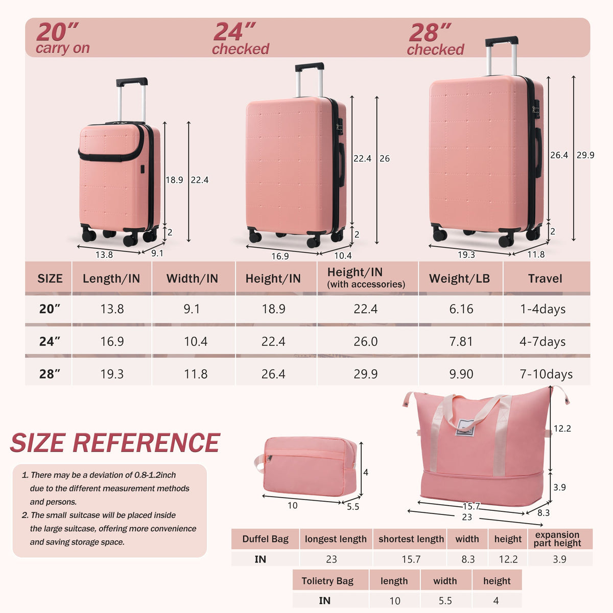 Hardside Luggage Set 5 Piece with Bags,20IN Half-opening Carry on Luggage with USB Port, Expandable 24IN 28IN Luggage with Double Spinner Wheels TSA Lock, photo 2 of 10