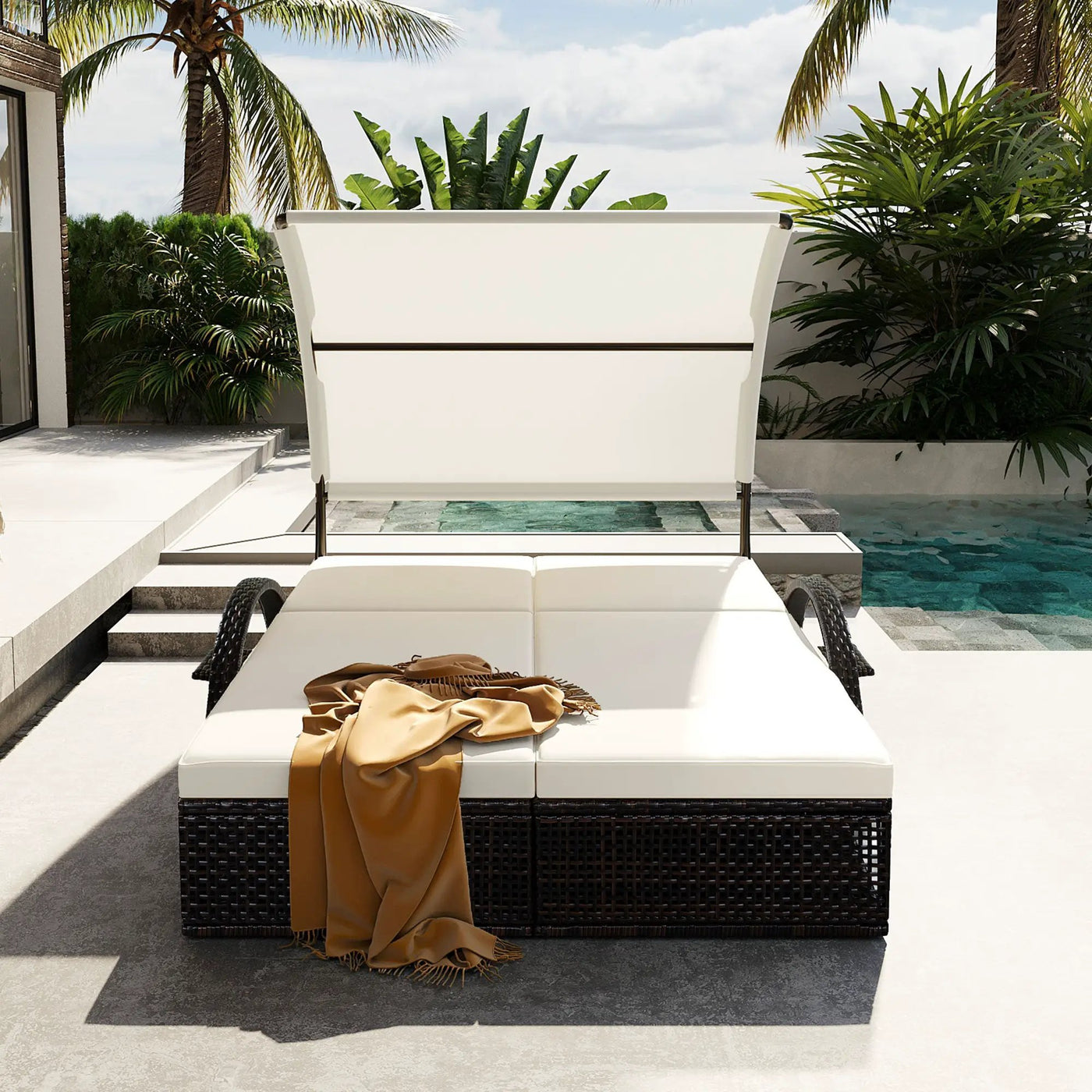 U_STYLE Outdoor Steel Frame Sun Lounger with Adjustable Backrest by HouseOfZazla