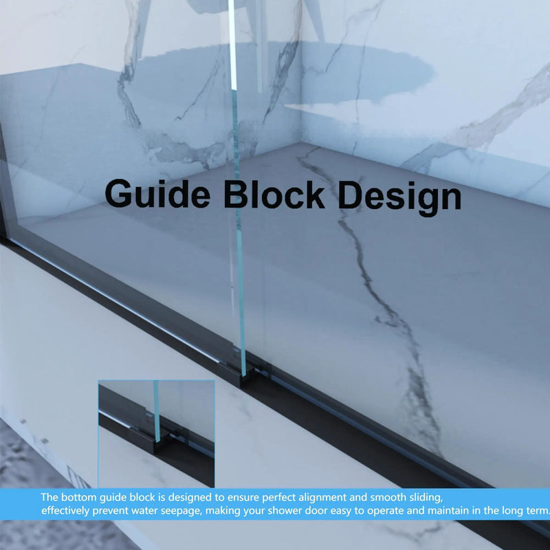 Frame Double Sliding Shower Door, Bypass Bathroom Sliding Door With Premium Clear Tempered Glass, Hardware Sliding Glass Shower Enclosure - Matte Black by HouseOfZazla
