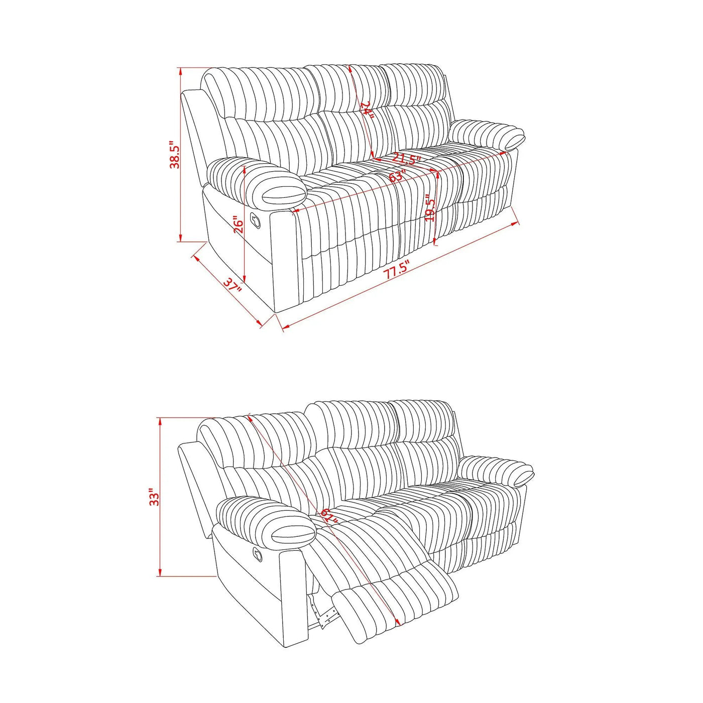 Brenda - Sofa With Manual Recline Function by Unique Piece Furniture