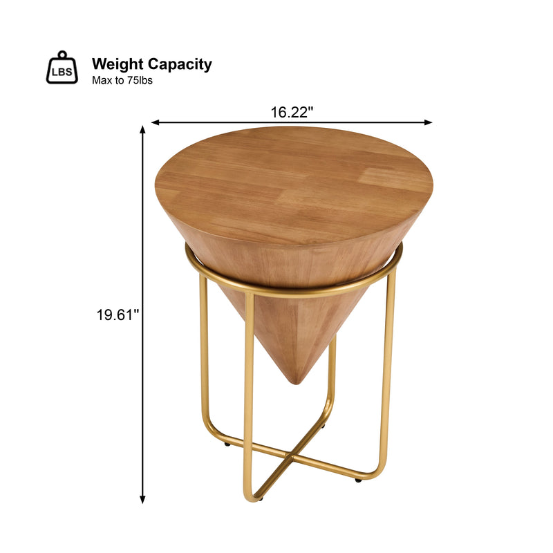 Minimalist & Luxe Wood Side Table with Solid Wood Top - Brown & Gold, photo 4 of 10