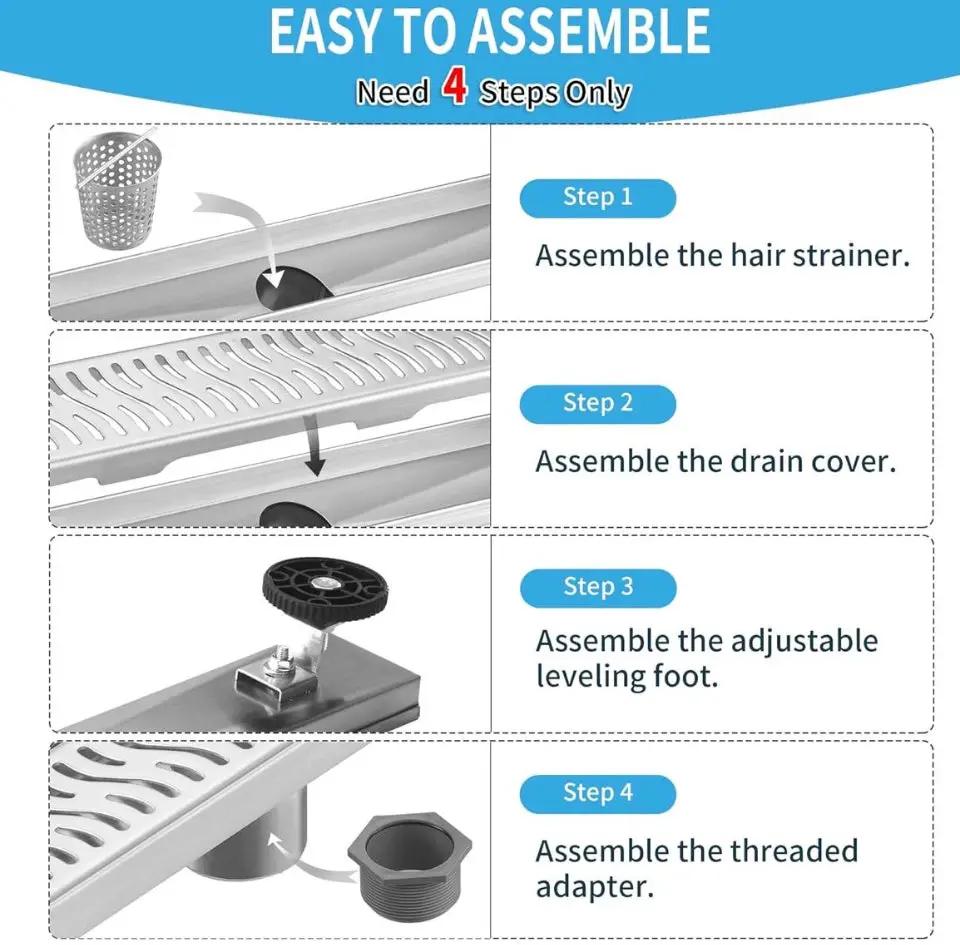 Open Box Linear Shower Drain 36 inch, Floor Drain with Removable Pattern Grate, 304 Stainless Steel Rectangular Linear Drain with Hair Strainer, CUPC by Selzalot