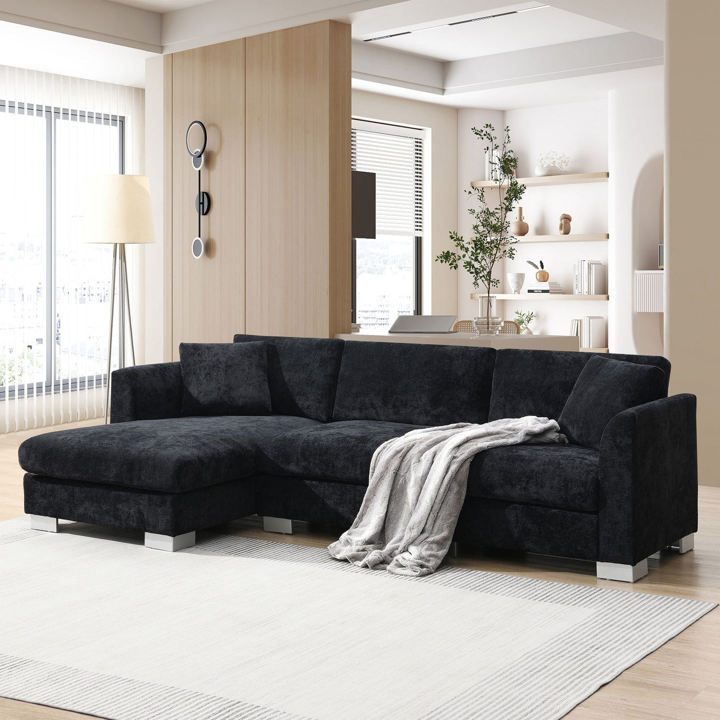 Modern Cloud Sectional Sofa L Shaped Luxury Couch Set With 2 Free Pillows 4 Seat With Oversized Chaise by Unique Piece Furniture