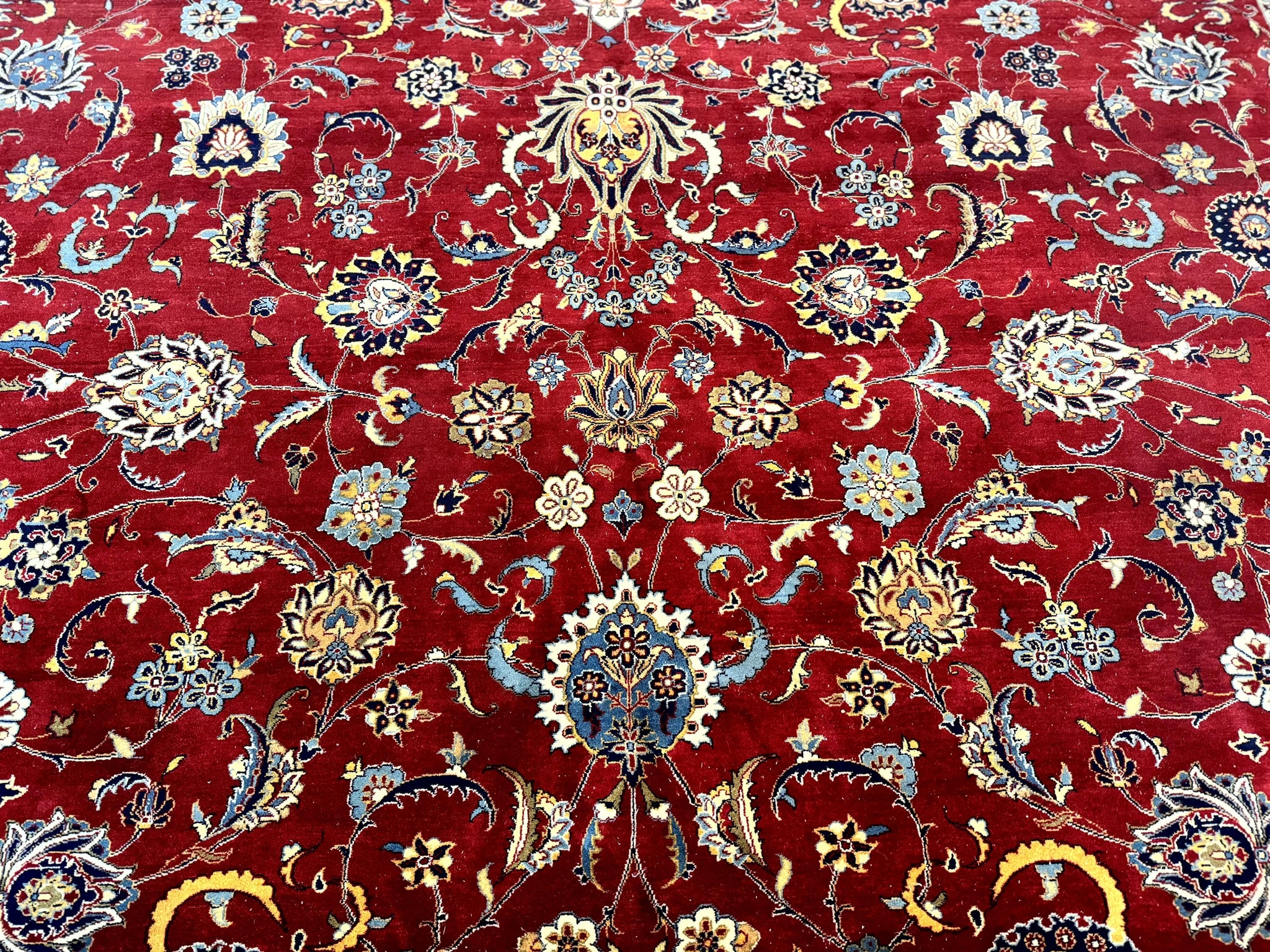 Pak Persian Rug 9x12, Red and Navy Blue, Floral Allover, Hand Knotted Vintage Wool Carpet, Fine 260 KPSI by Jewel Rugs