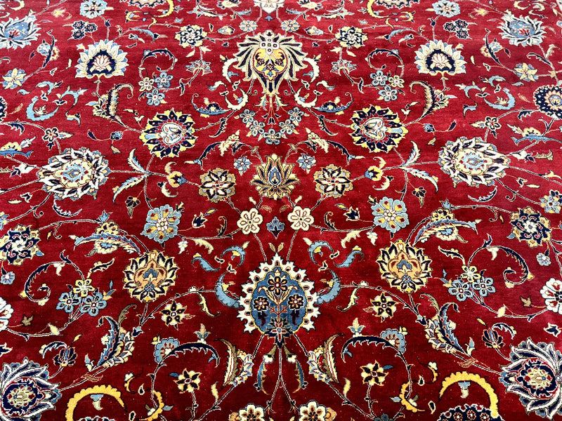 Pak Persian Rug 9x12, Red and Navy Blue, Floral Allover, Hand Knotted Vintage Wool Carpet, Fine 260 KPSI by Jewel Rugs