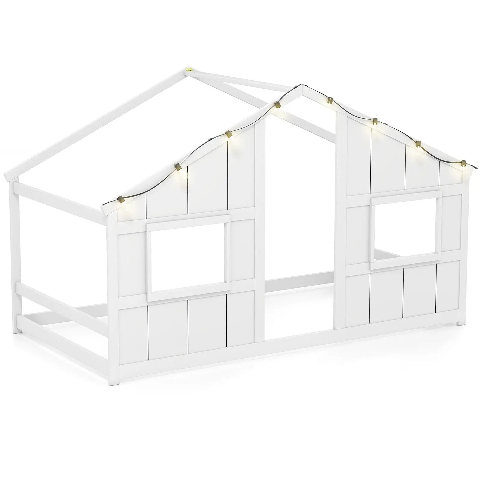 Twin Size House Bed with LED Lights Montessori Slat-free Floor Bed by DirectDeals