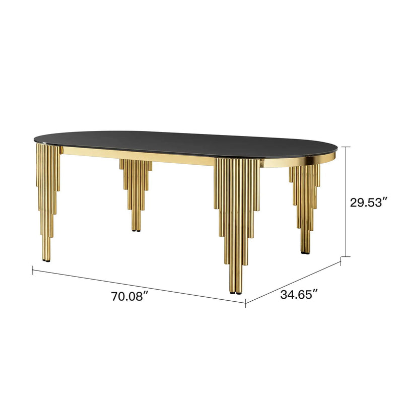 Oval Dining Table With Glass Top And Stainless Steel Base by HouseOfZazla