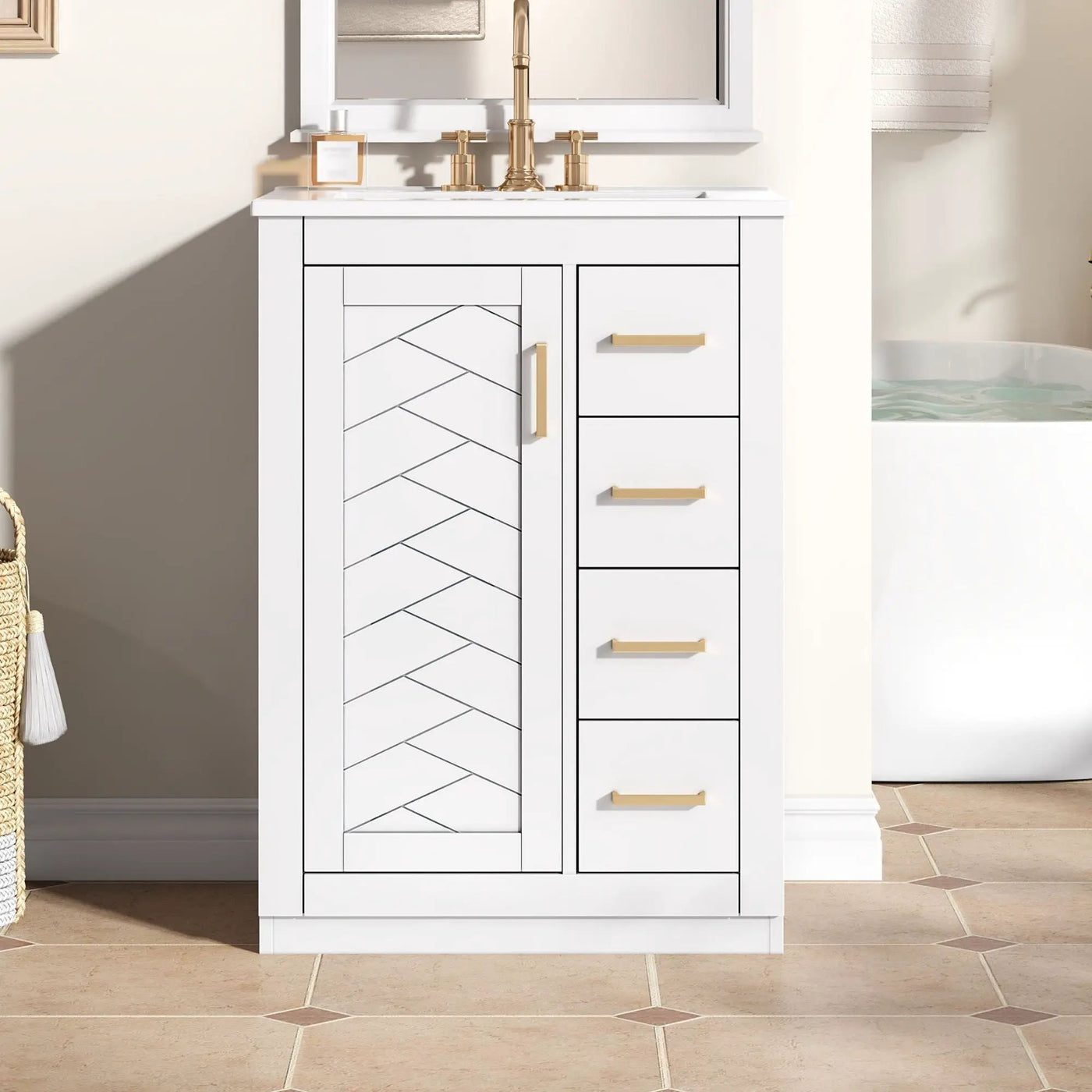Modern Bathroom Vanity With 1 Door And 3 Drawers by Unique Piece Furniture