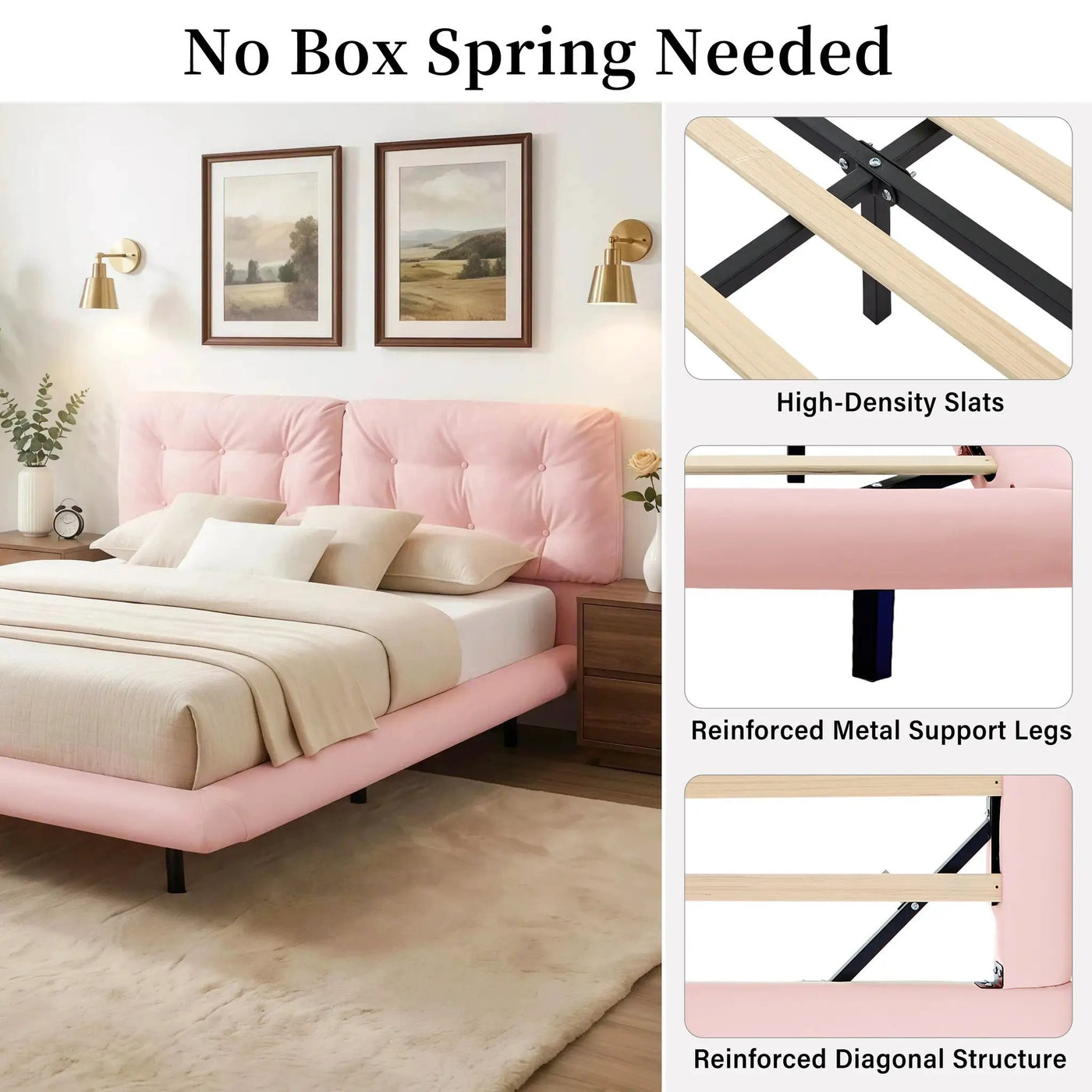 Queen Size Upholstered Floating Bed Frame with LED Lights by HouseOfZazla