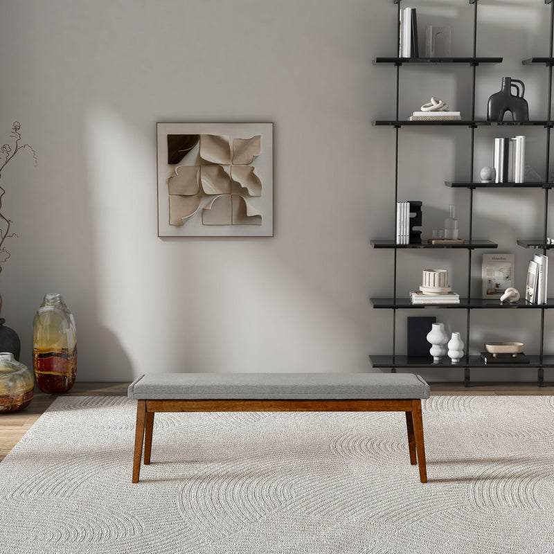 Ash Gray Upholstered Bench with Solid Wood Base - Ash Gray, photo 3 of 9