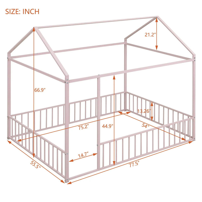 Metal Bed House Bed Frame With Fence by Unique Piece Furniture