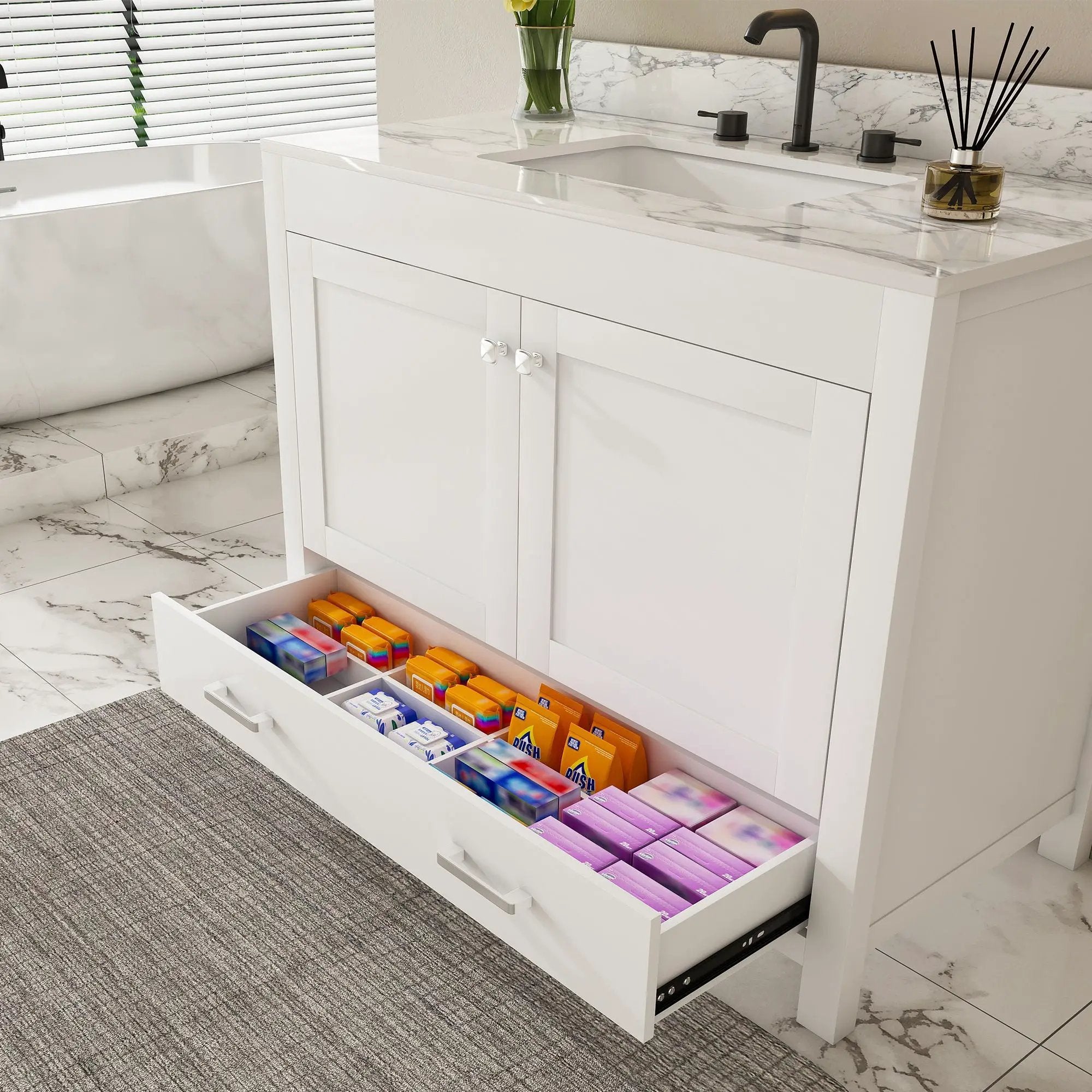 43" Bathroom Vanity Multi Functional Cabinet - White by HouseOfZazla