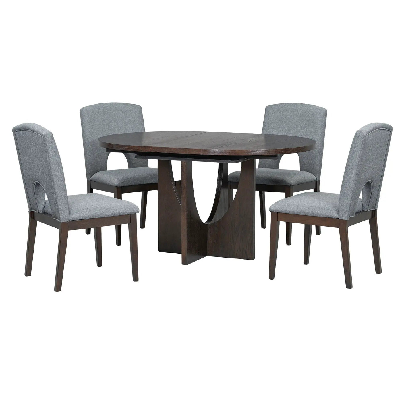 Topmax - 5 Piece Modern Extendable Round Dining Table Set With Removable Leaf For Small Places by Unique Piece Furniture
