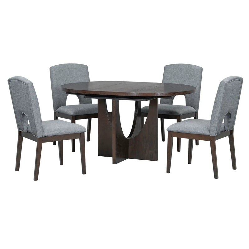 Topmax - 5 Piece Modern Extendable Round Dining Table Set With Removable Leaf For Small Places by HouseOfZazla